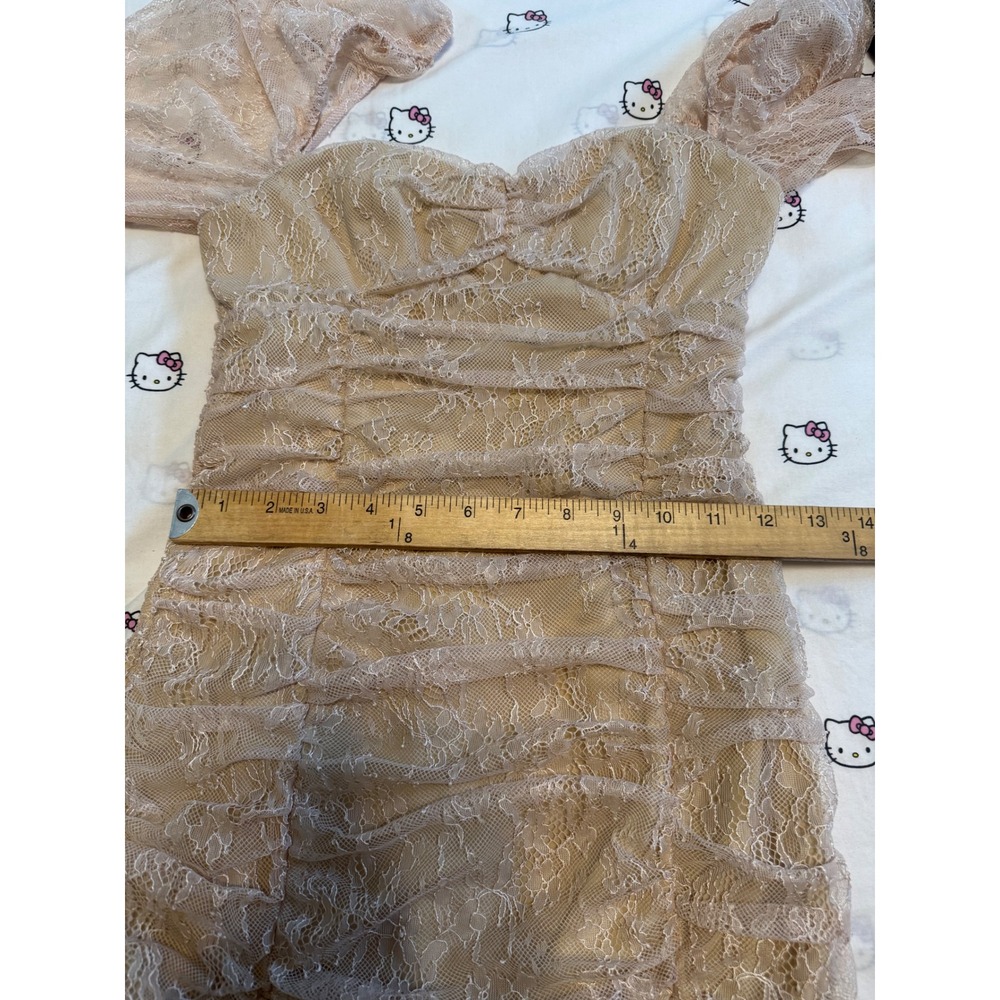 Michael Costello x REVOLVE Dress Women S Nude Excellent Ruched Lace Mini Bodycon - Picture 7 of 9